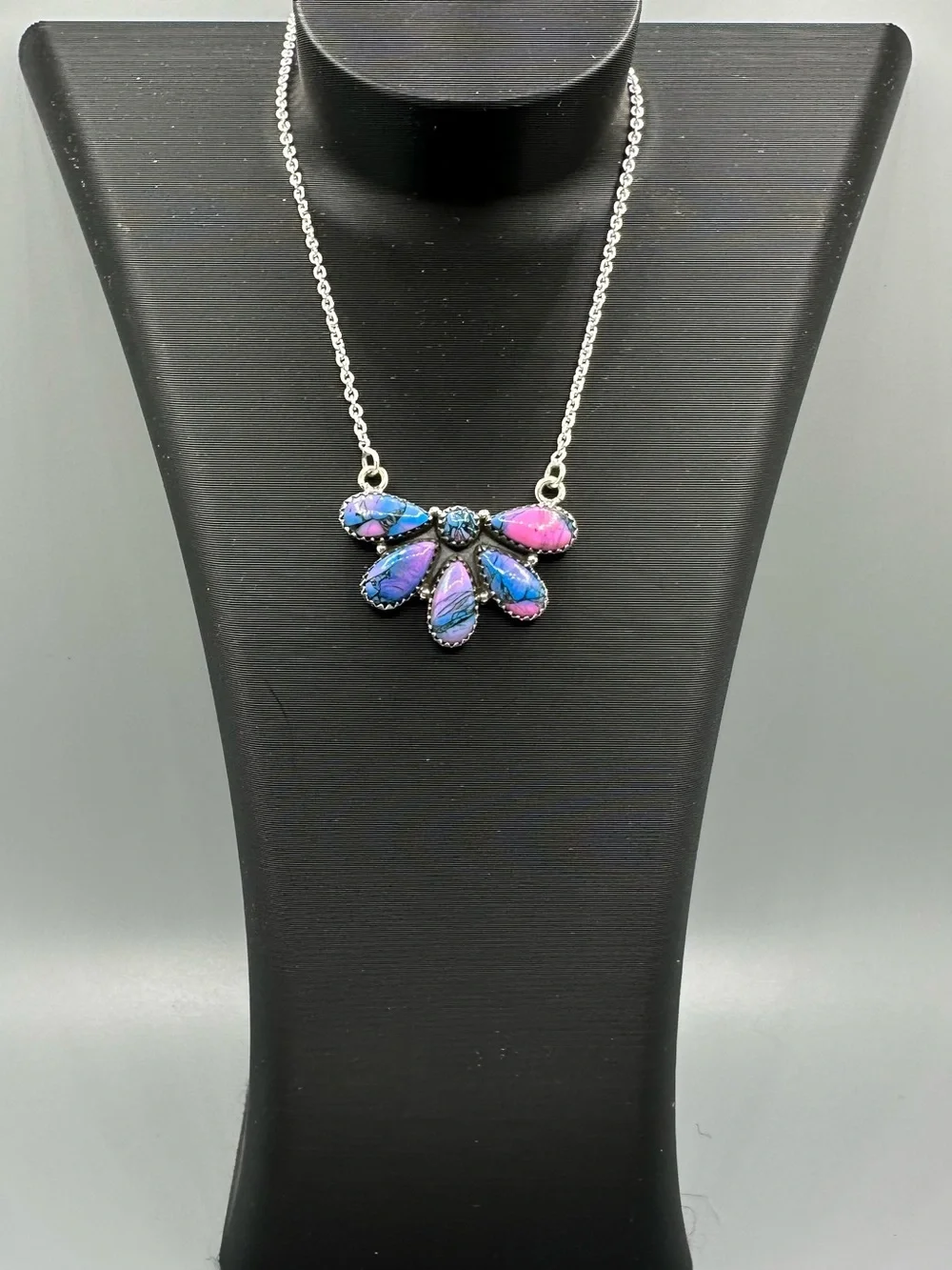 Monarch Dahlia Turquoise 925 Sterling Silver Pendant Half Cluster Necklace